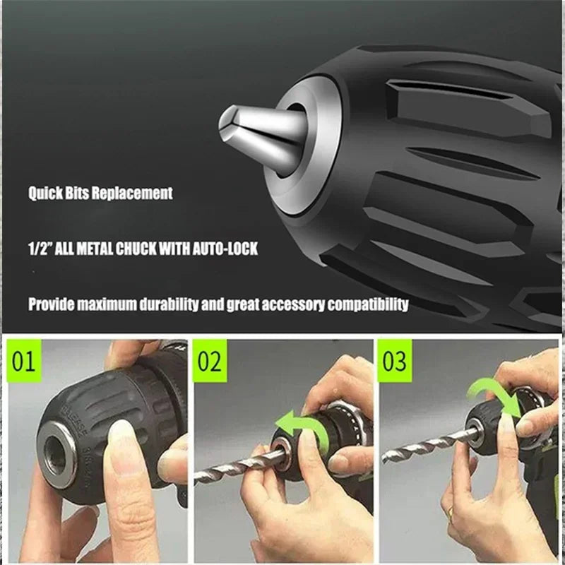 25+3 Torque Impact Drill Electric Screwdriver Cordless Electric Hammer Drill Driver 2 Gear Speed Lithium-Ion Battery Power Tools