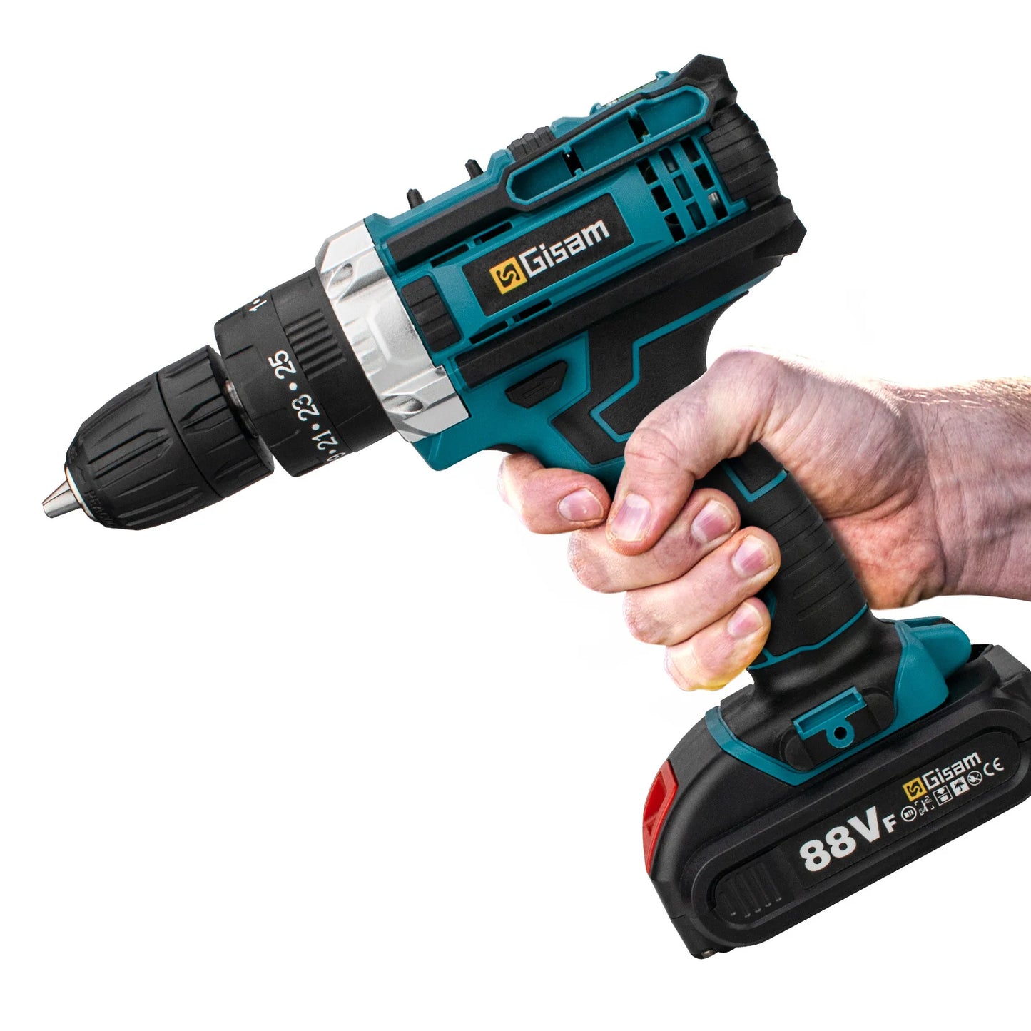 25+3 Torque Impact Drill Electric Screwdriver Cordless Electric Hammer Drill Driver 2 Gear Speed Lithium-Ion Battery Power Tools
