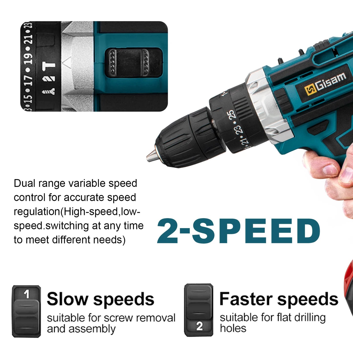 25+3 Torque Impact Drill Electric Screwdriver Cordless Electric Hammer Drill Driver 2 Gear Speed Lithium-Ion Battery Power Tools