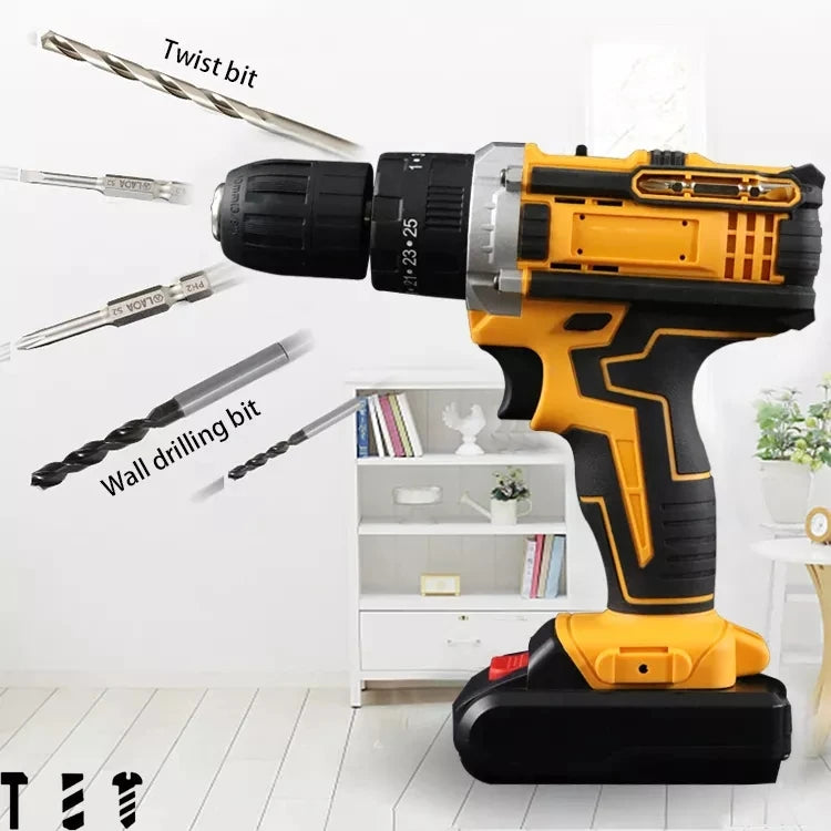 25+3 Torque Impact Drill Electric Screwdriver Cordless Electric Hammer Drill Driver 2 Gear Speed Lithium-Ion Battery Power Tools