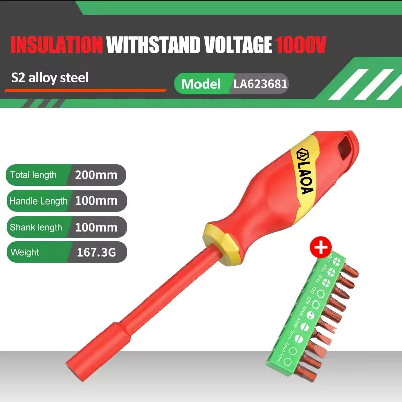 LAOA 1000V Insulated Socket Screwdriver Multifunctional Hexagonal Socket Wrench Driver Electrician Specific Withstand