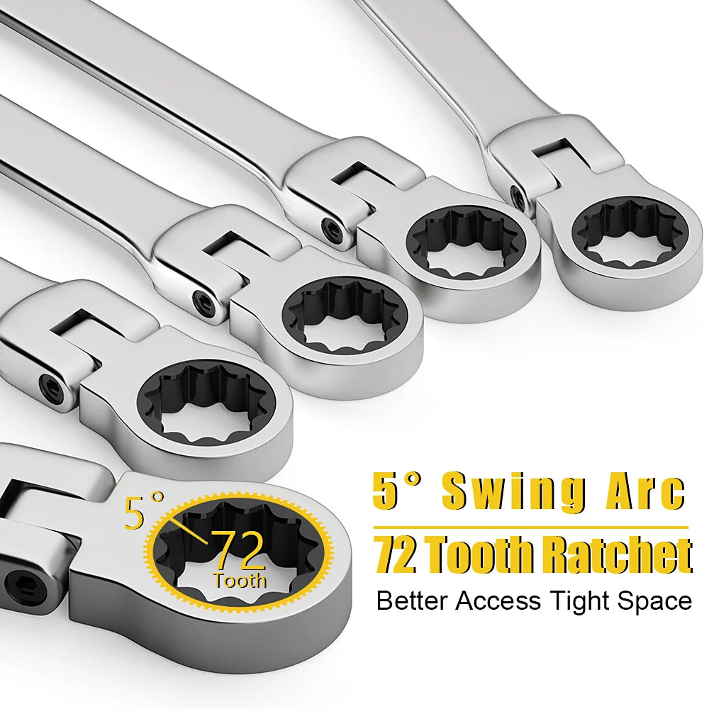WOZOBUY Flex Head Ratcheting Wrench Set- Metric Ratchet Combination Wrenches CrV Gear Spanner Set Car Key Wrench Repair Tool Set