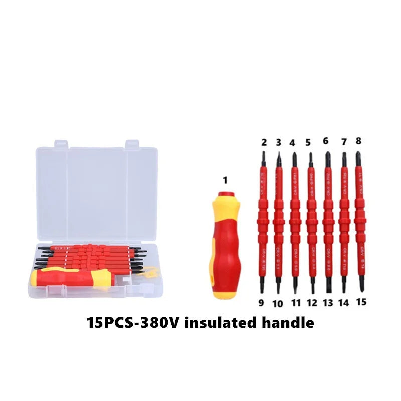 15PCS 380V/13PCS 1000V Changeable Insulated Screwdriver Set And Magnetic Slotted Bits Repair Tool Electrician Tools отвертка