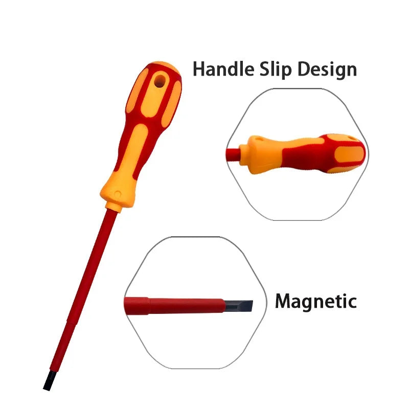 ESPLB 9pcs Insulated Screwdriver Strong Magnetic PP+TPR Handle CR-V Phillips Slotted Pozidriv Torx Screwdriver