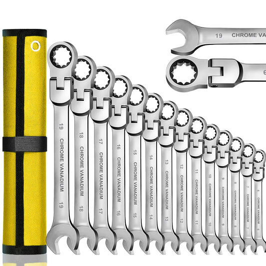 WOZOBUY Flex Head Ratcheting Wrench Set- Metric Ratchet Combination Wrenches CrV Gear Spanner Set Car Key Wrench Repair Tool Set
