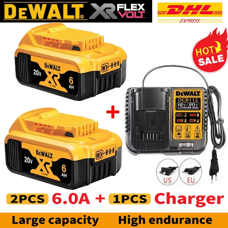 100% Genuine Dewalt 20V Battery, 2AH 5AH 6AH Rechargeable Lithium Ion Battery, Dewalt DCB200 Power Tool Replacement Battery