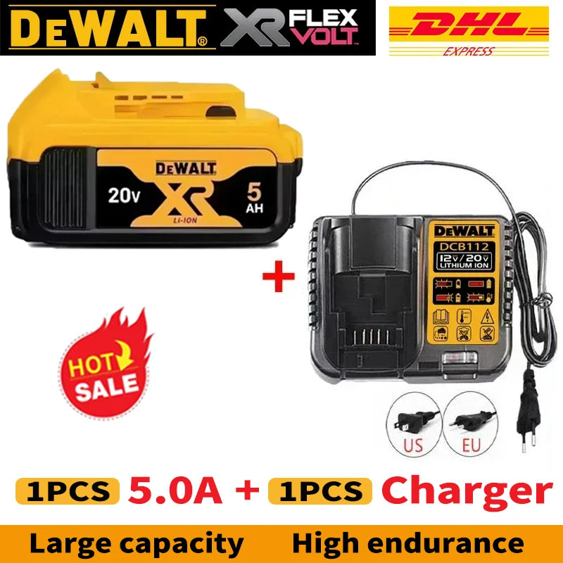 100% Genuine Dewalt 20V Battery, 2AH 5AH 6AH Rechargeable Lithium Ion Battery, Dewalt DCB200 Power Tool Replacement Battery