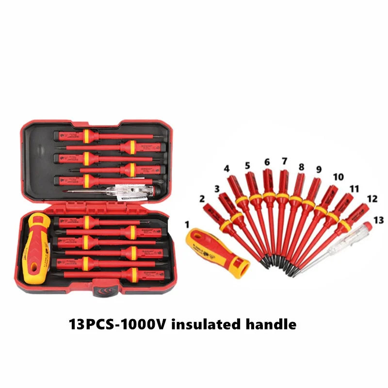 15PCS 380V/13PCS 1000V Changeable Insulated Screwdriver Set And Magnetic Slotted Bits Repair Tool Electrician Tools отвертка