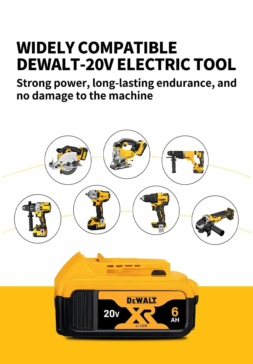 100% Genuine Dewalt 20V Battery, 2AH 5AH 6AH Rechargeable Lithium Ion Battery, Dewalt DCB200 Power Tool Replacement Battery